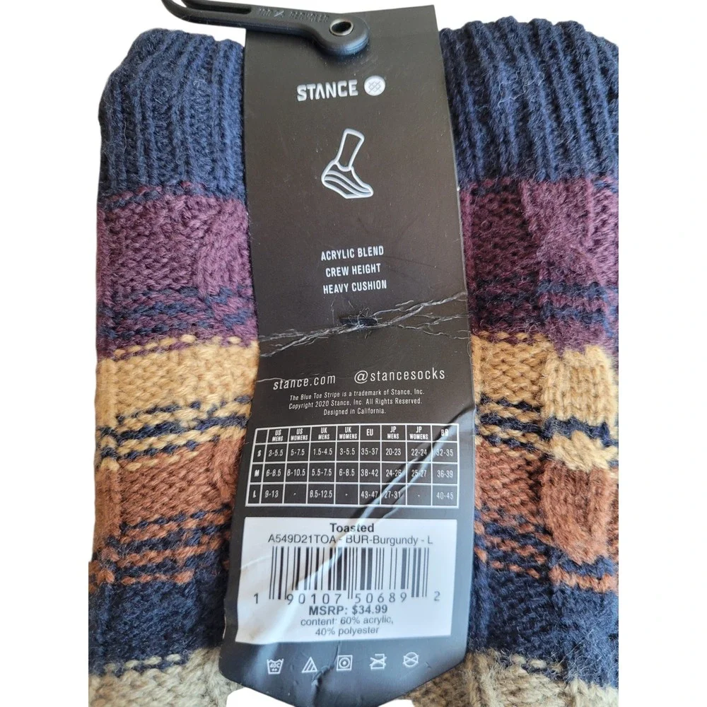 STANCE Burgundy Toast Heavy Cushion Crew Height Non Slip Socks Size L M: 9-13